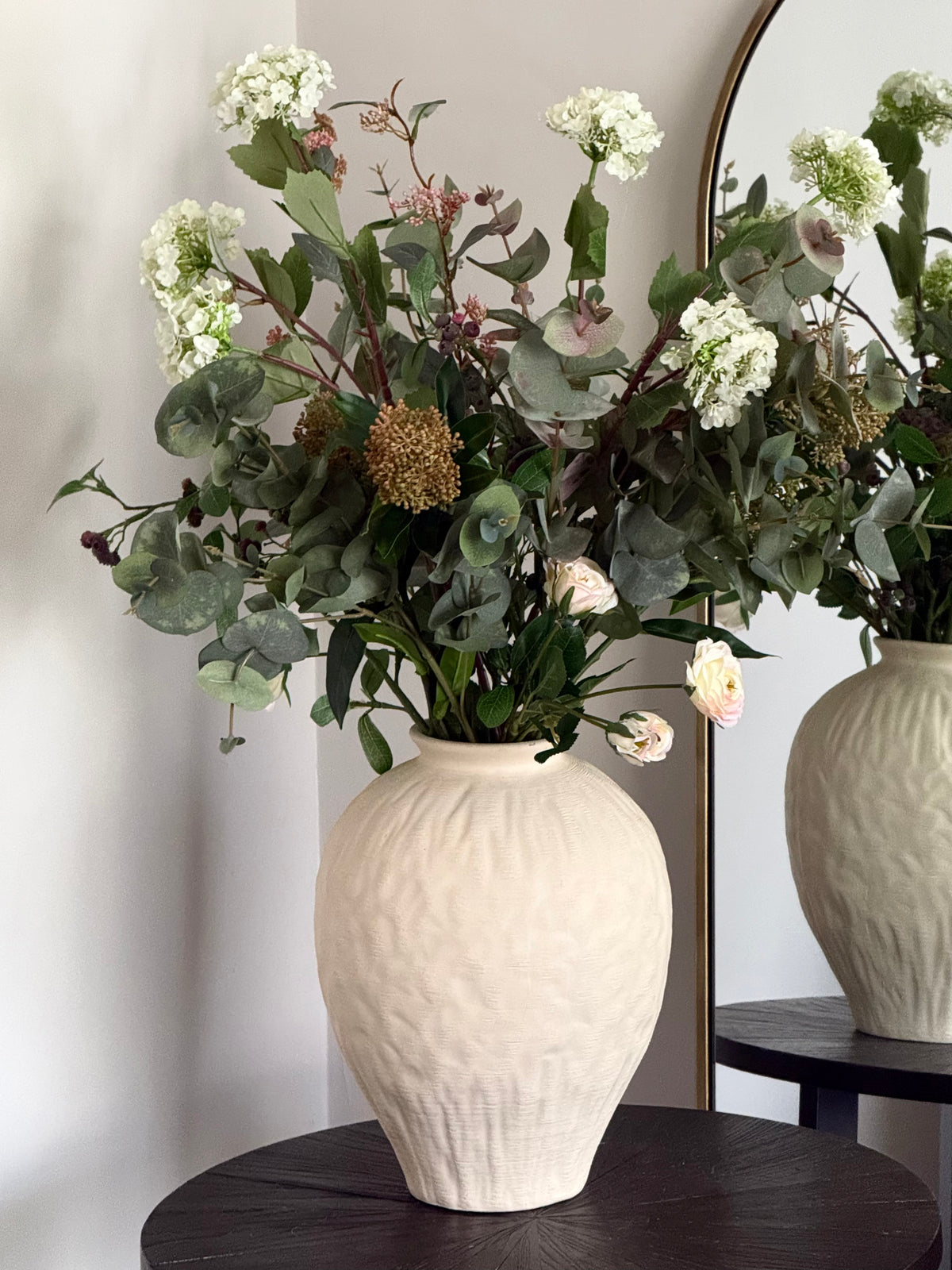 Ashleigh | Extra Large Green & White Artificial Flower Bouquet | Foliage, Berries, Hydrangea | Luxury Hand-Tied Faux Flowers | Ready to Style