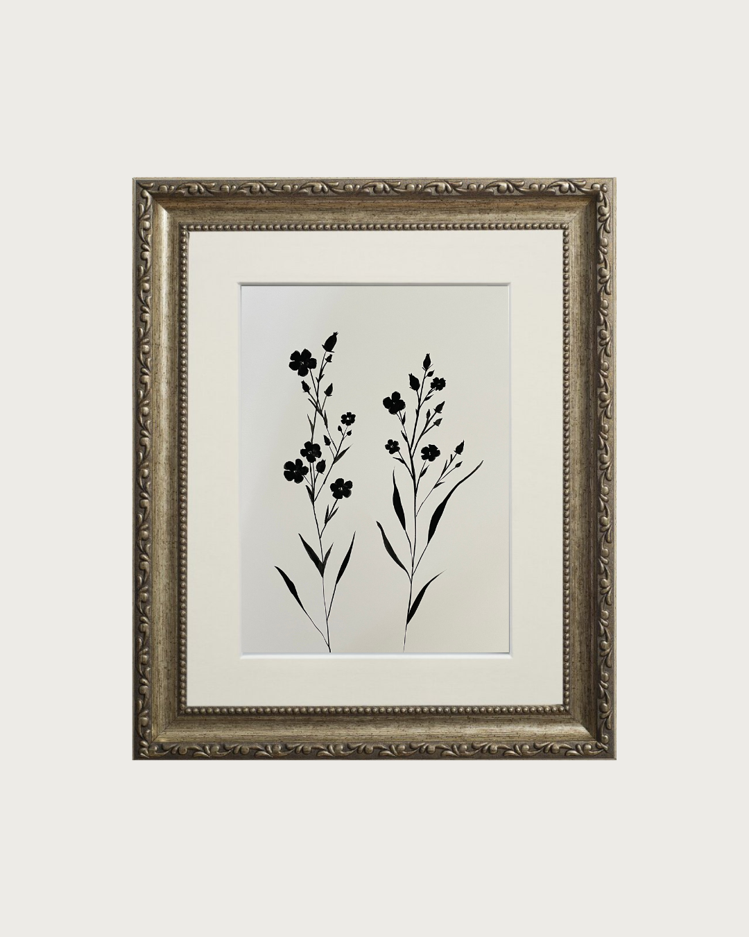 Hand Painted Art | Bloom Silhouette No. 14 | Black Gouache | 250 GSM