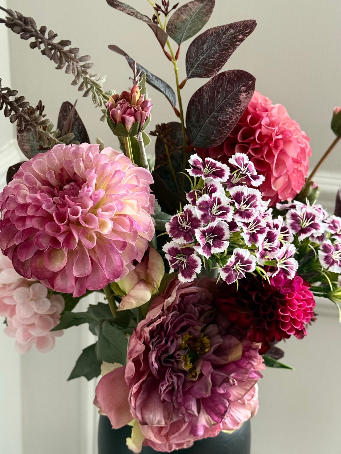 Emily | Large Pink & Purple Artificial Flower Bouquet | Hydrangea, Peony, Dianthus | Luxury Hand-Tied Faux Flowers | Ready to Style