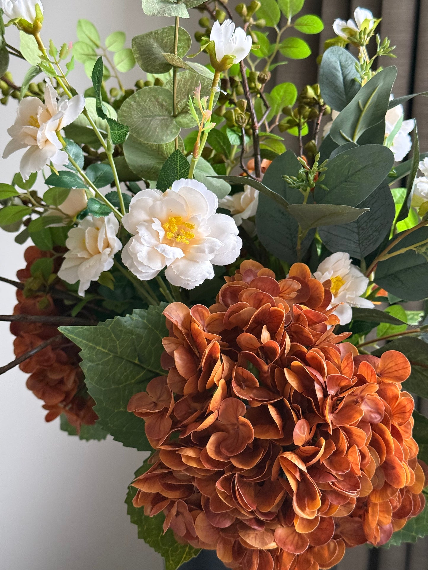 Holly | Extra Large Autumn Orange Artificial Flower Bouquet | Hydrangea, Eucalyptus, Foliage