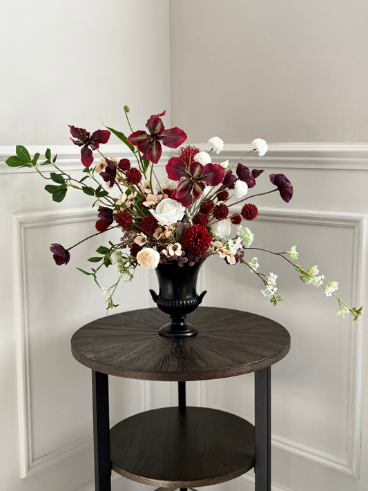 Edith | Arrangement including Vintage Vase | Large Centrepiece | Red, Cerise, White
