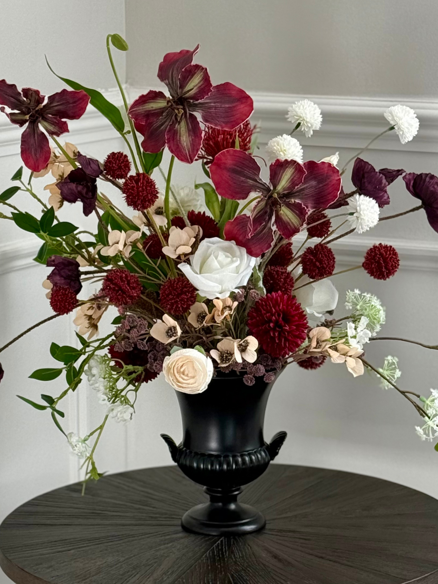 Edith | Artificial Flower Arrangement including Vintage Vase | Large Centrepiece | Red, Cerise, White