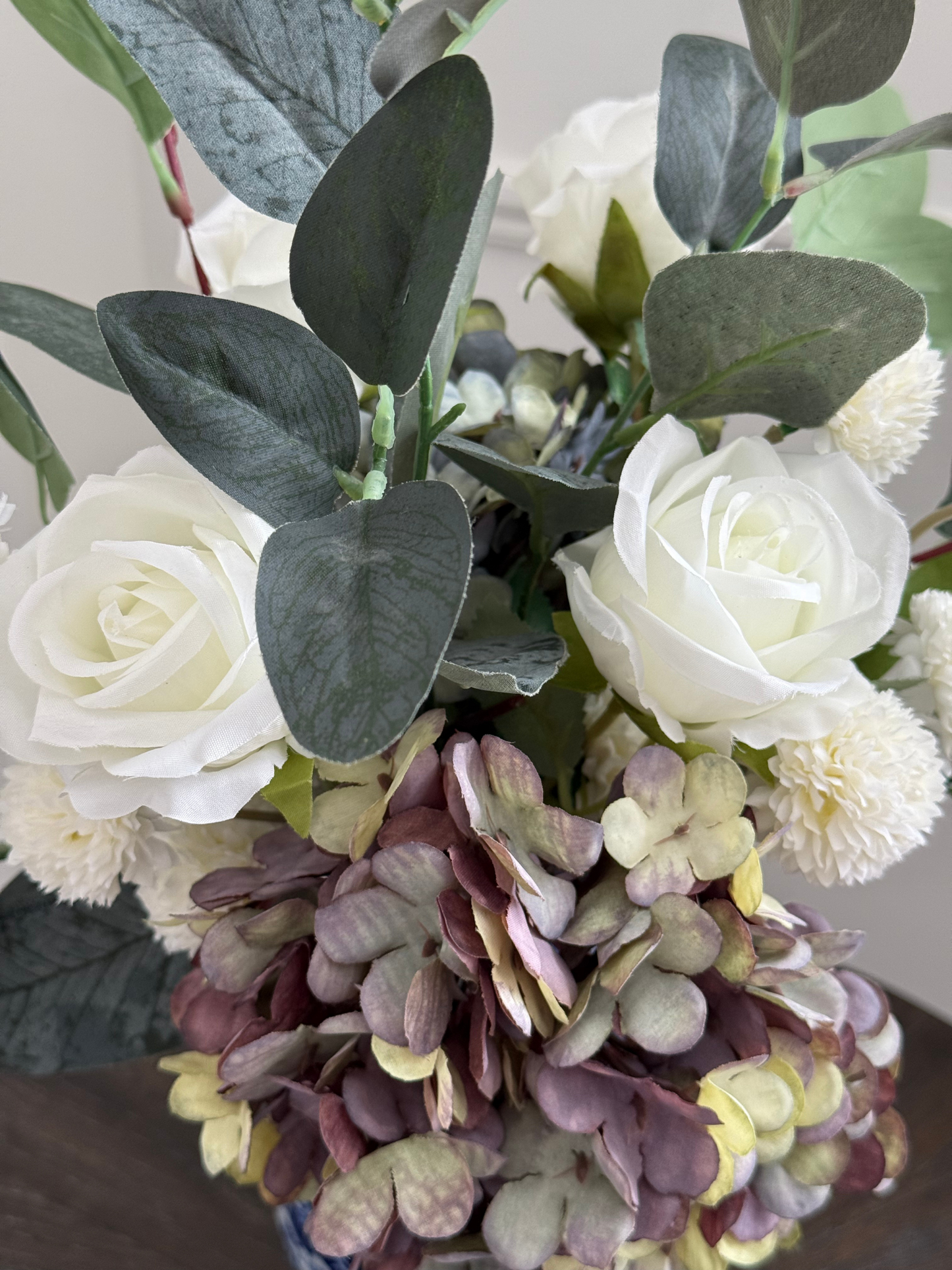 Carole | Arrangement including Vintage Vase | Green, Purple, White