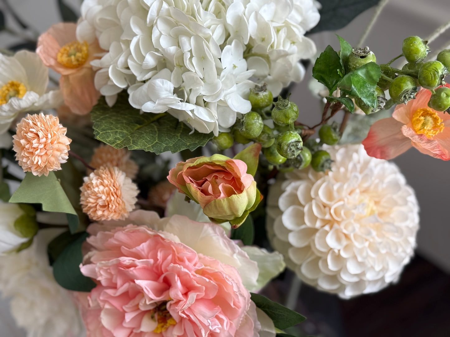 Tara | Medium Pink & White Artificial Flower Bouquet | Dahlia, Rose, Peony | Luxury Hand-Tied Faux Flowers | Ready to Style