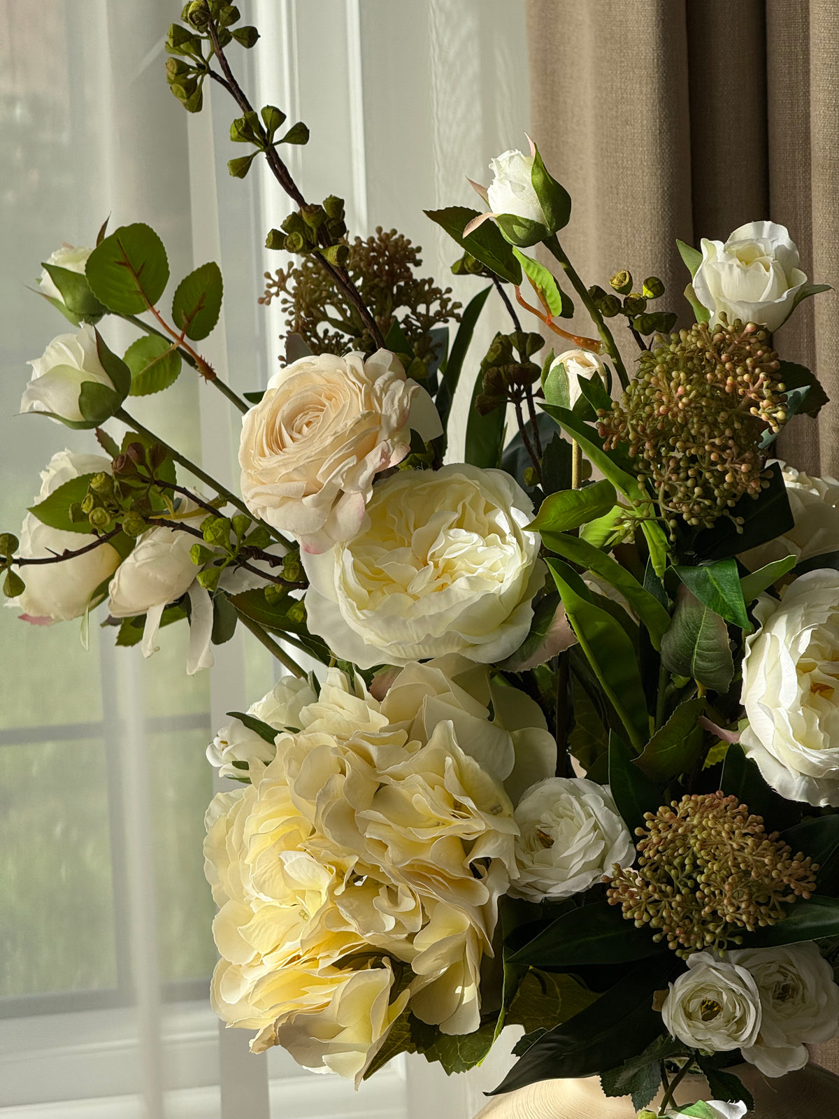 Ashleigh | Large Neutral & White Artificial Flower Bouquet | Hydrangea, Ranunculus | Luxury Hand-Tied Faux Flowers | Ready to Style