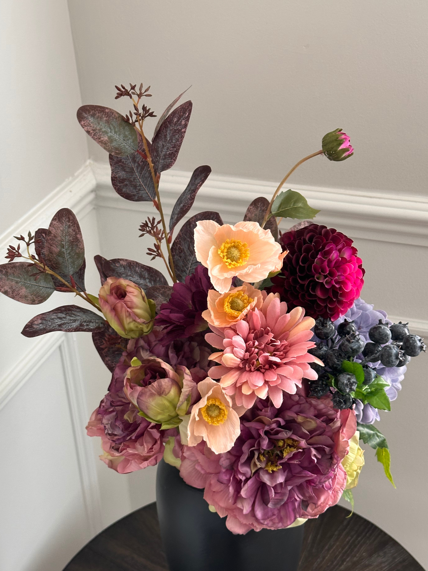 Orla | Medium Purple & Pink Artificial Flower Bouquet | Hydrangea, Peony, Berries | Luxury Hand-Tied Faux Flowers | Ready to Style