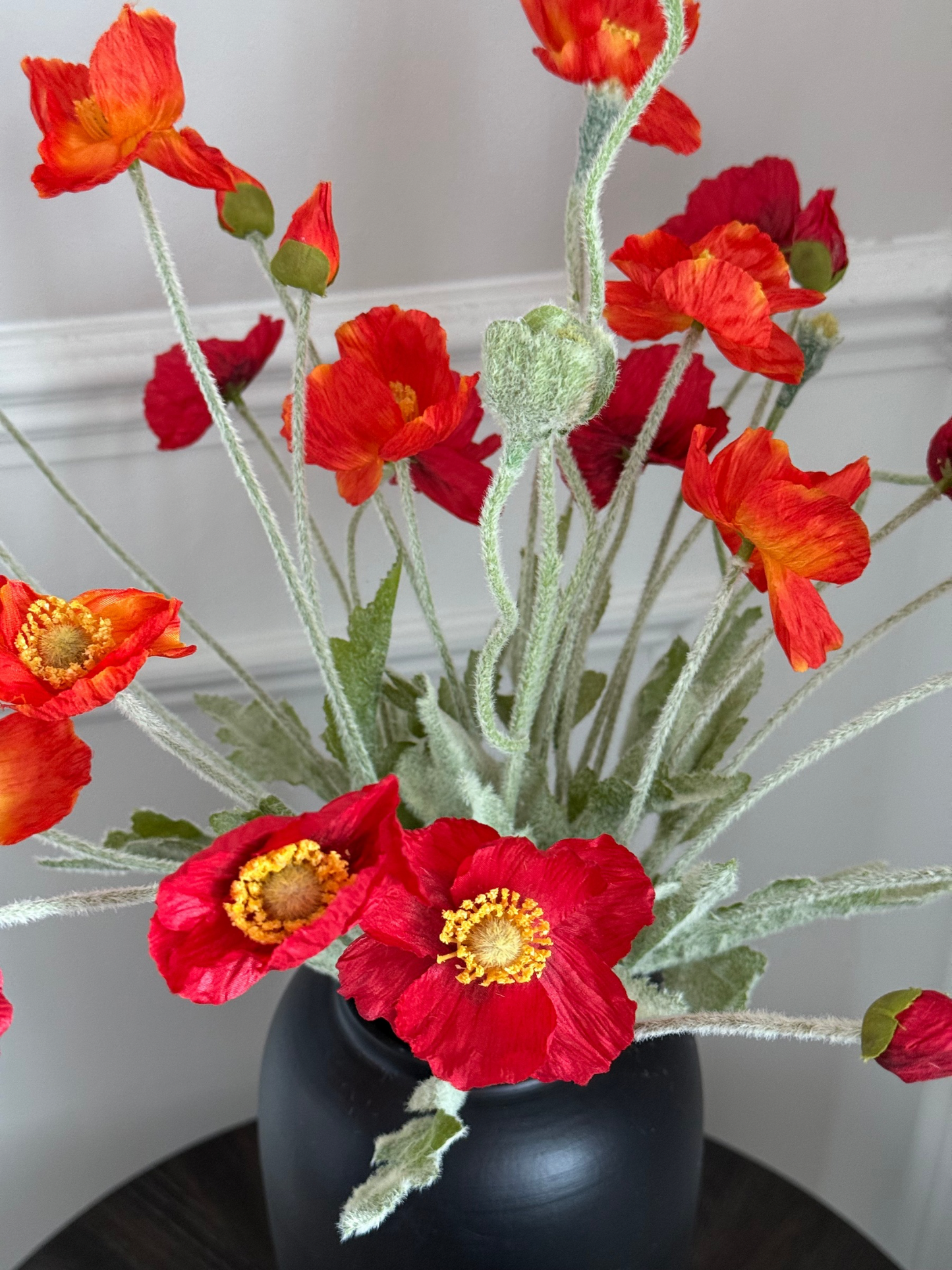 Winter Red Poppies | Medium Artificial Flower Bouquet | Luxury Hand-Tied Faux Flowers | Ready to Style