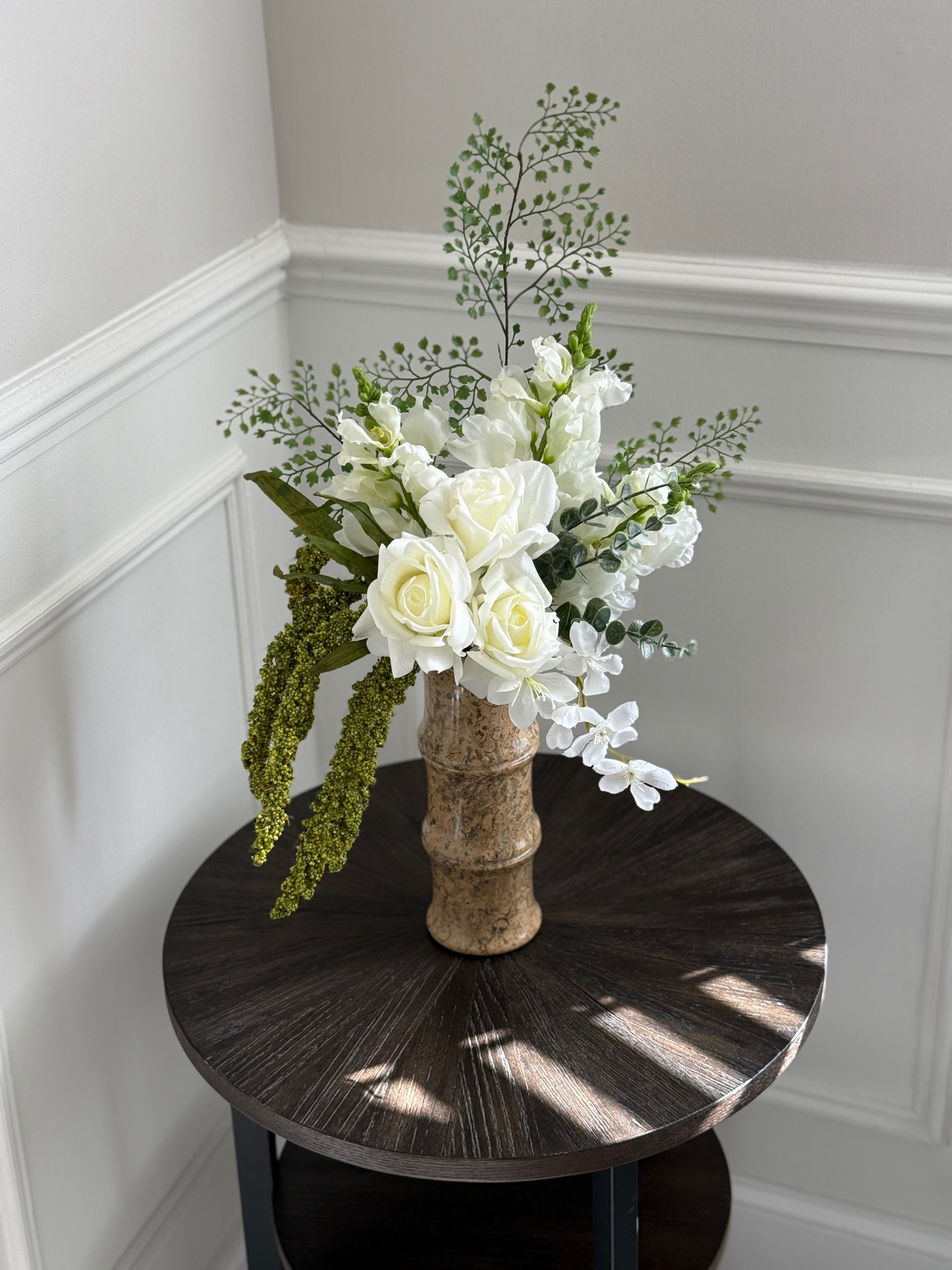 Magdalena | Artificial Flower Arrangement including Vintage Vase | Green, White