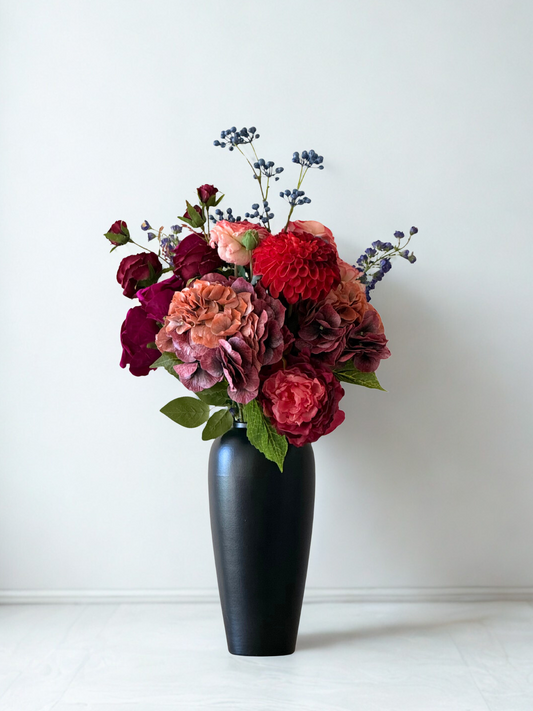 Adrienne | Large Red & Pink Artificial Flower Bouquet | Hydrangea, Dahlia, Peony | Luxury Hand-Tied Faux Flowers | Ready to Style