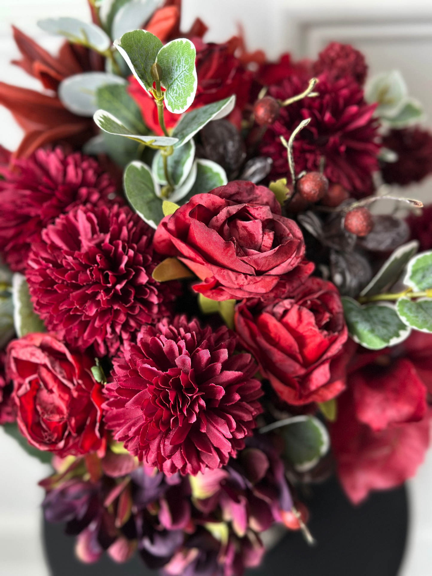 Barbara | Seasonal Arrangement including Vintage Vase | Red, Green