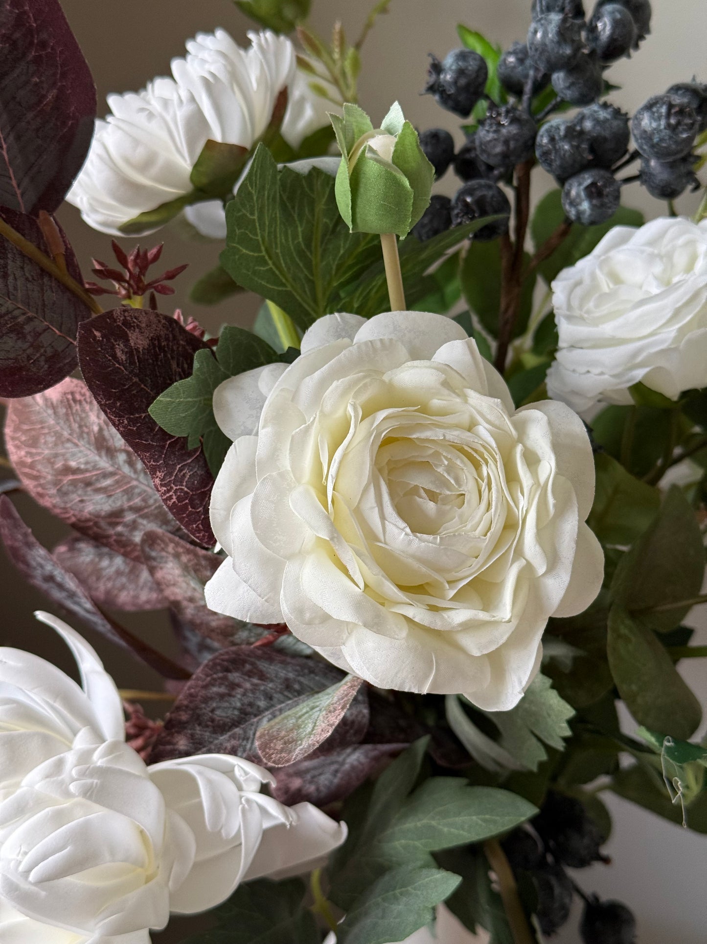 Radhika | Small Neutral & White Artificial Flower Bouquet | Rose, Chrysanthemum, Ranunculus | Luxury Hand-Tied Faux Flowers | Ready to Style