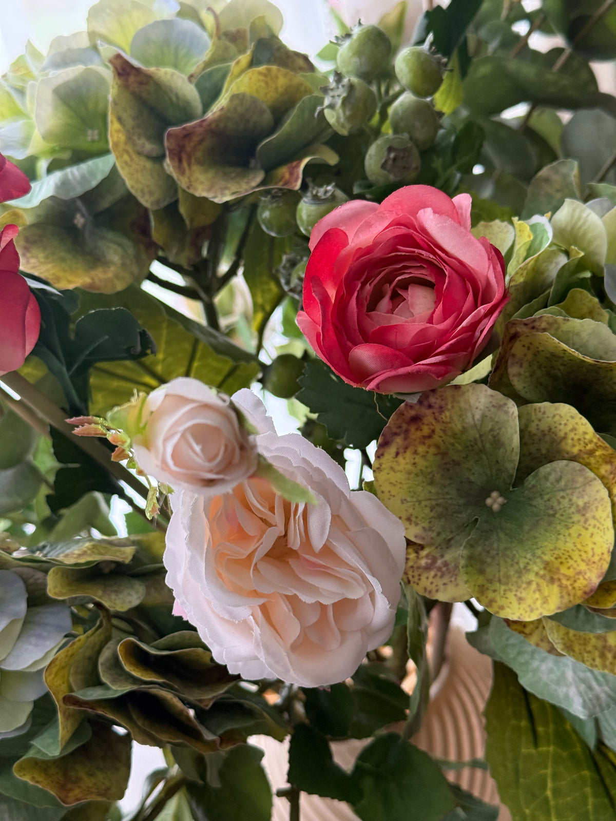Ava | Large Pink & Green Artificial Flower Bouquet | Hydrangea, Ranunculus, Rose | Luxury Hand-Tied Faux Flowers | Ready to Style