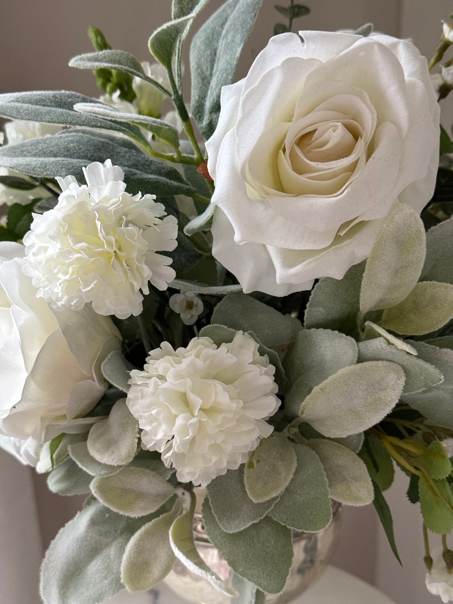 Jane | Artificial Arrangement including Vintage Vase | Neutral, White
