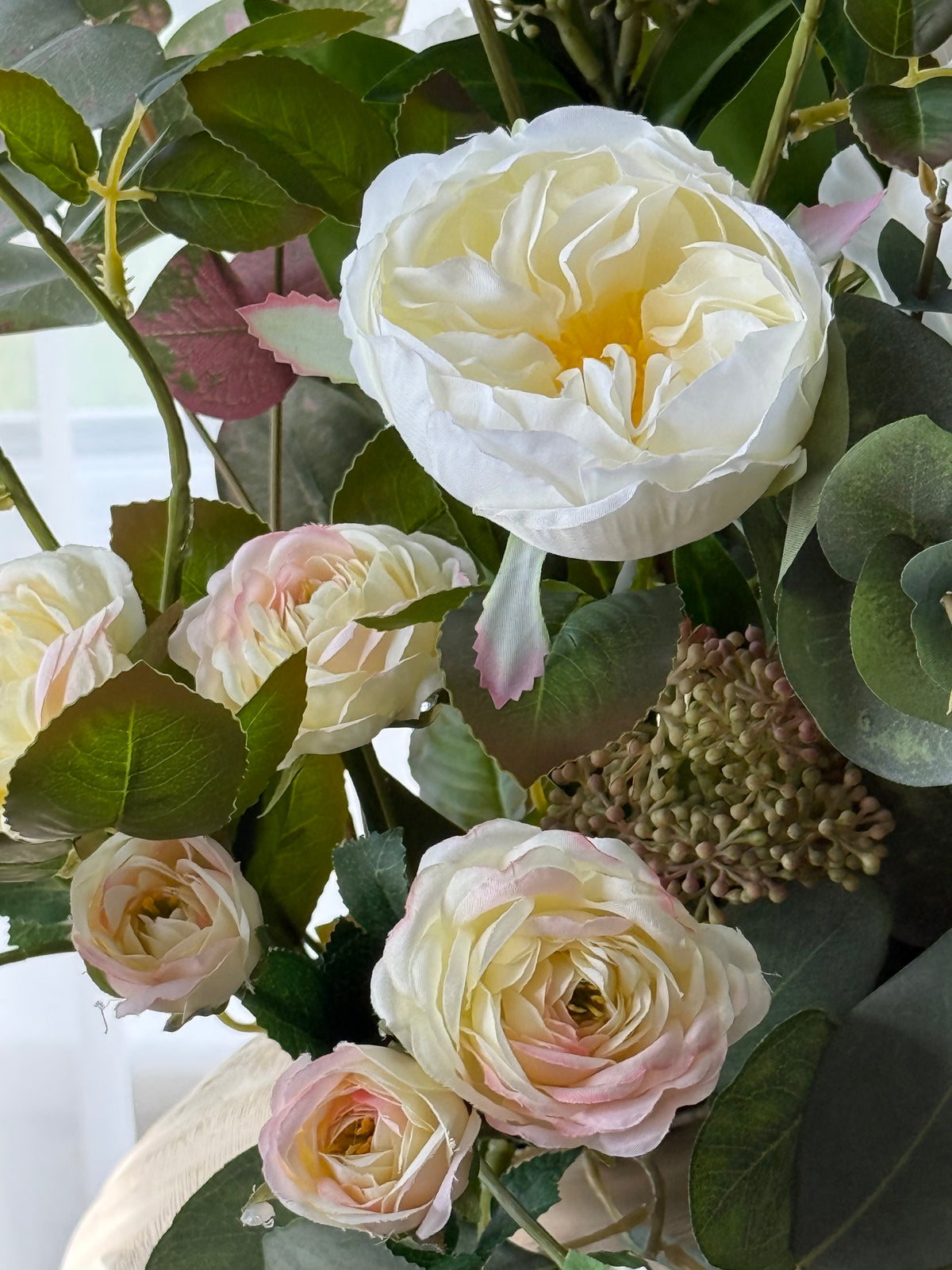 Angela | Large Neutral & White Artificial Flower Bouquet | Eucalyptus, Ranunculus, Rose| Luxury Hand-Tied Faux Flowers | Ready to Style