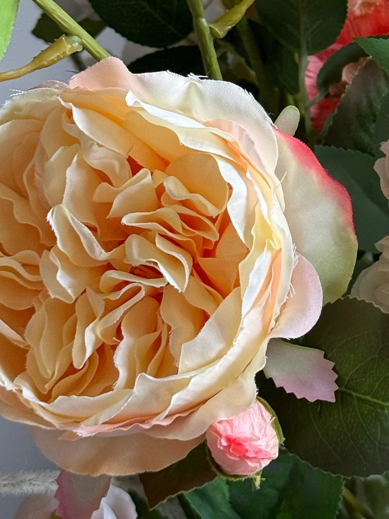 Taylor | Medium Yellow & Peach Artificial Flower Bouquet | Rose, Poppy, Chrysanthemum | Luxury Hand-Tied Faux Flowers | Ready to Style