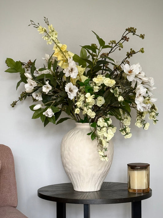 Margaretta | Extra Large | Yellow Artificial Flower Bouquet | Hanging Roses, Peruvian Lily | Luxury Hand-Tied Faux Flowers | Ready to Style
