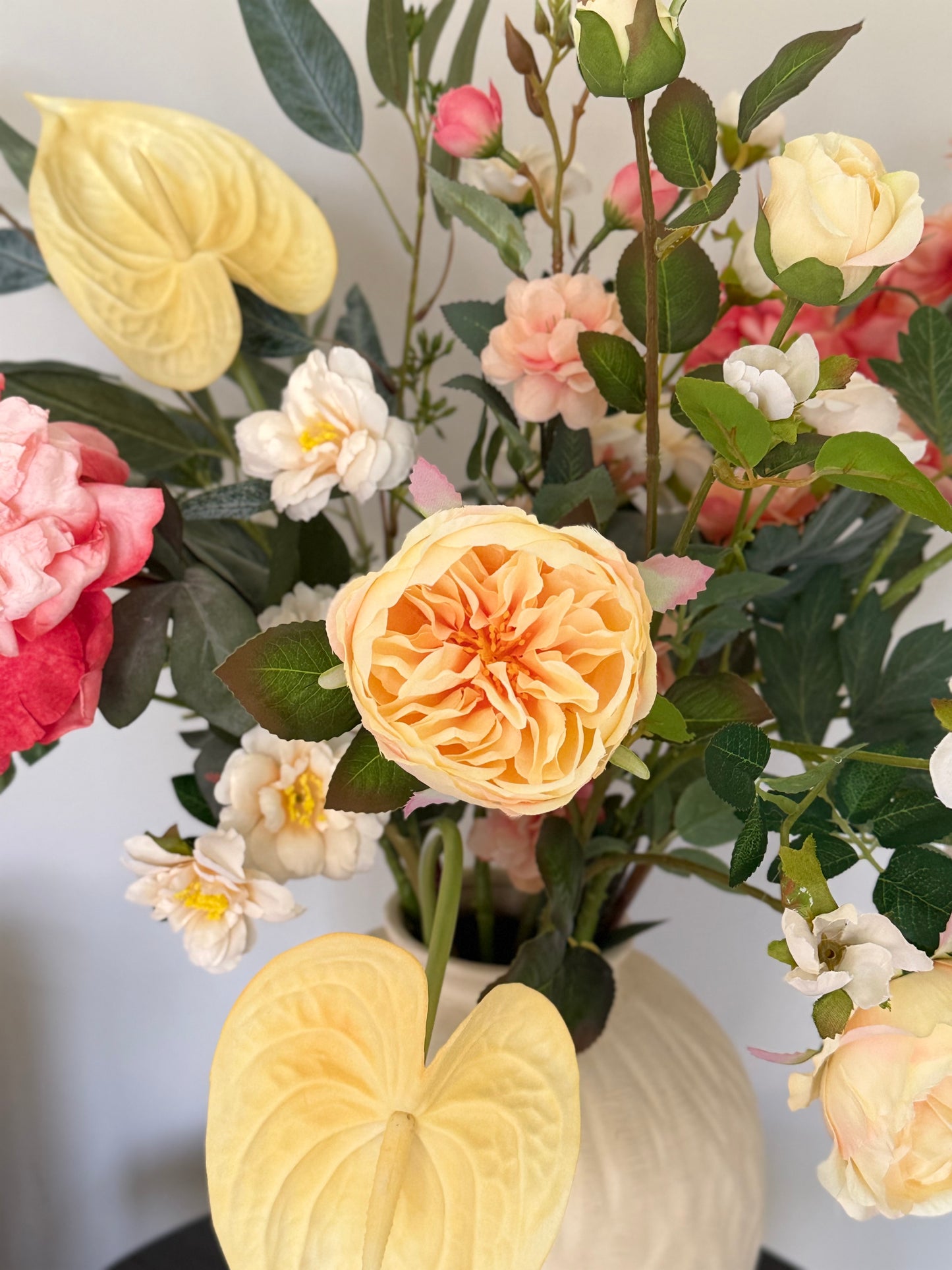 Florence | Large Yellow & Pink Artificial Flower Summer Bouquet | Peony, Camelia, Anthurium