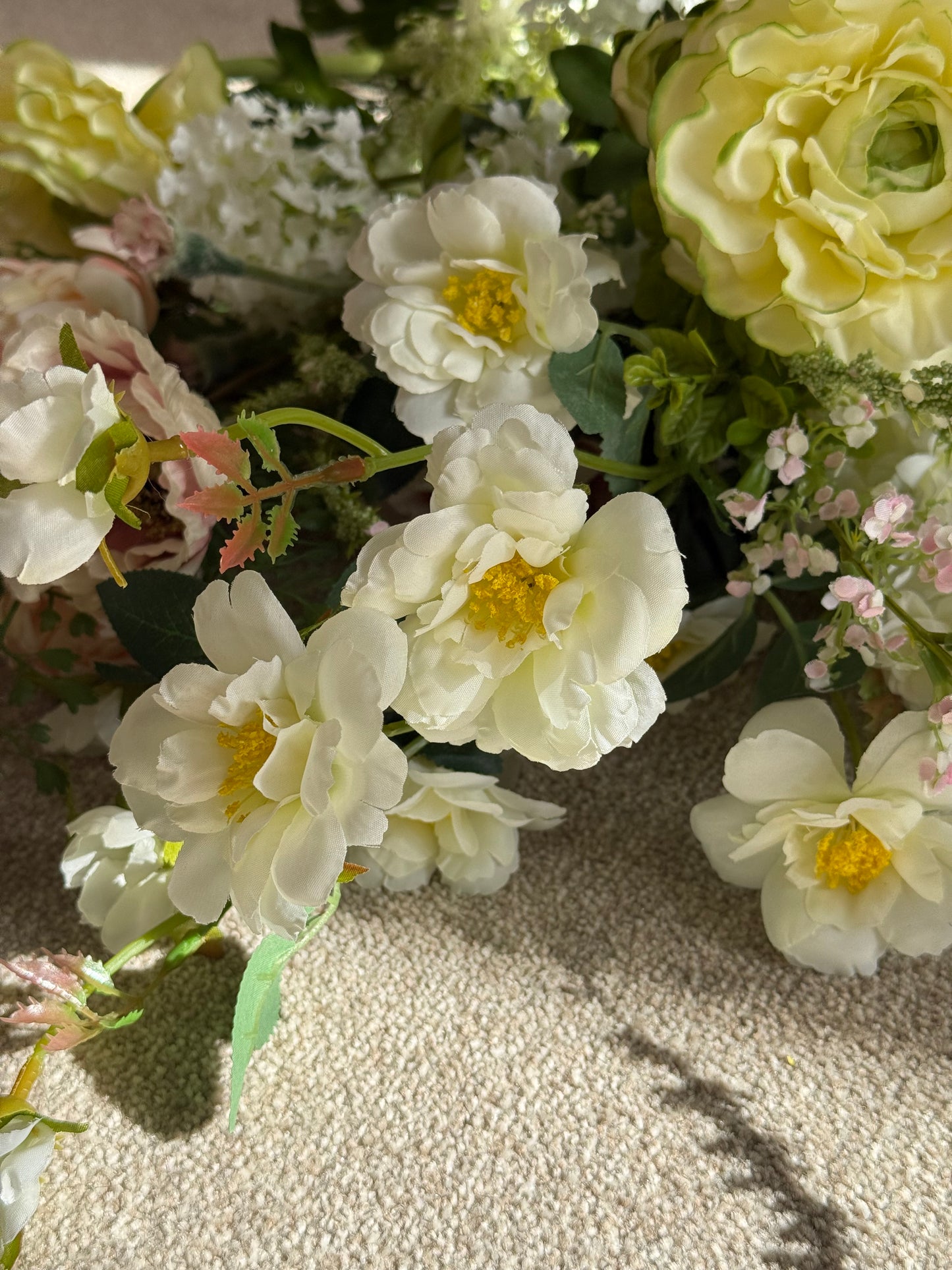 Lizzie | Large Pink & White Artificial Flower Bouquet | Hydrangea, Fern, Ranunculus