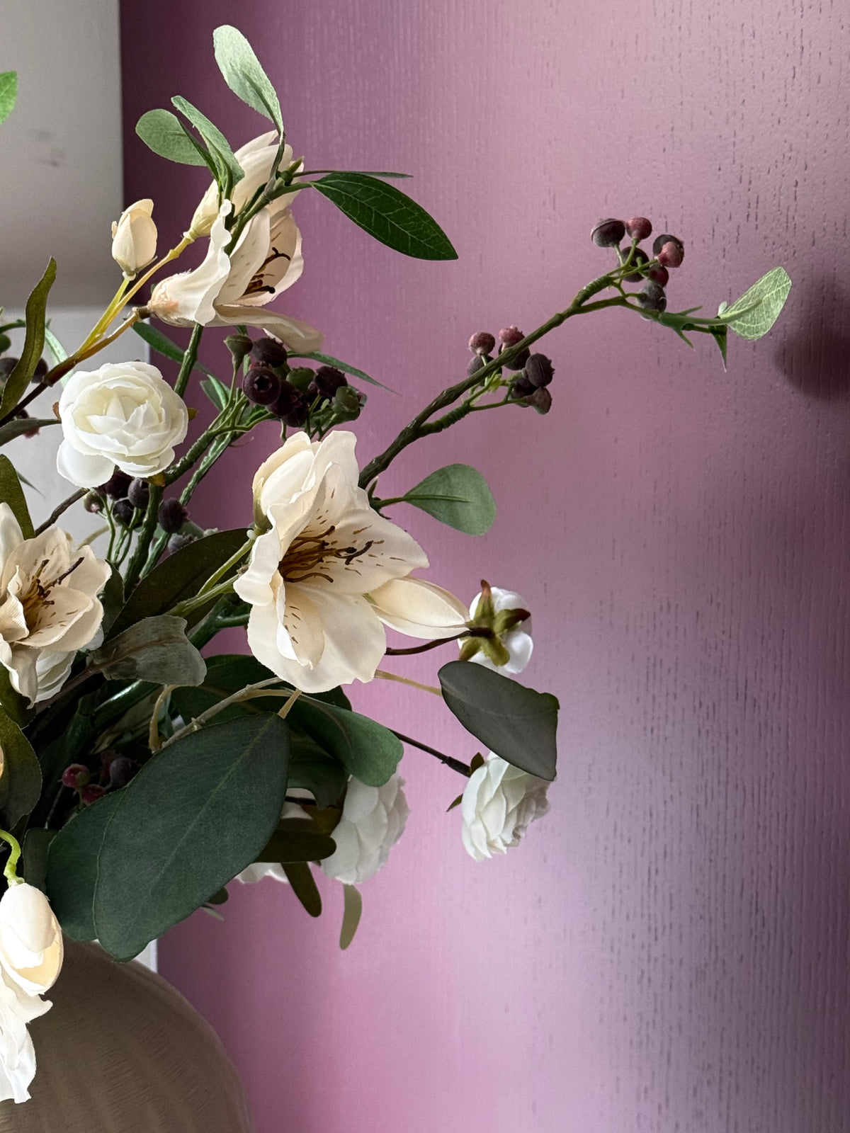 Lucy | Large Neutral & White Artificial Flower Bouquet | Peruvian Lily, Eucalyptus, Autumn Berries | Luxury Hand-Tied Faux Flowers | Ready to Style
