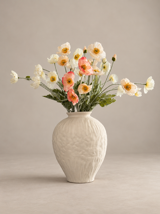 Sunrise Poppies | Medium Peach & White Artificial Flower Bouquet | Luxury Hand-Tied Faux Flowers | Ready to Style