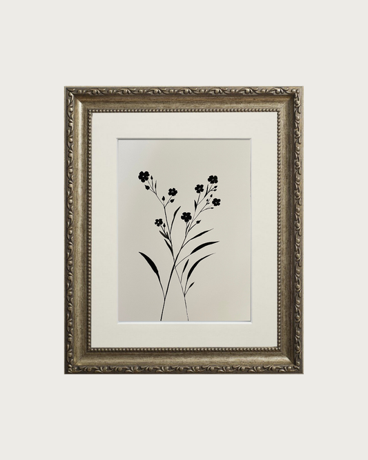 Hand Painted Art | Bloom Silhouette No. 11 | Black Gouache | 250 GSM