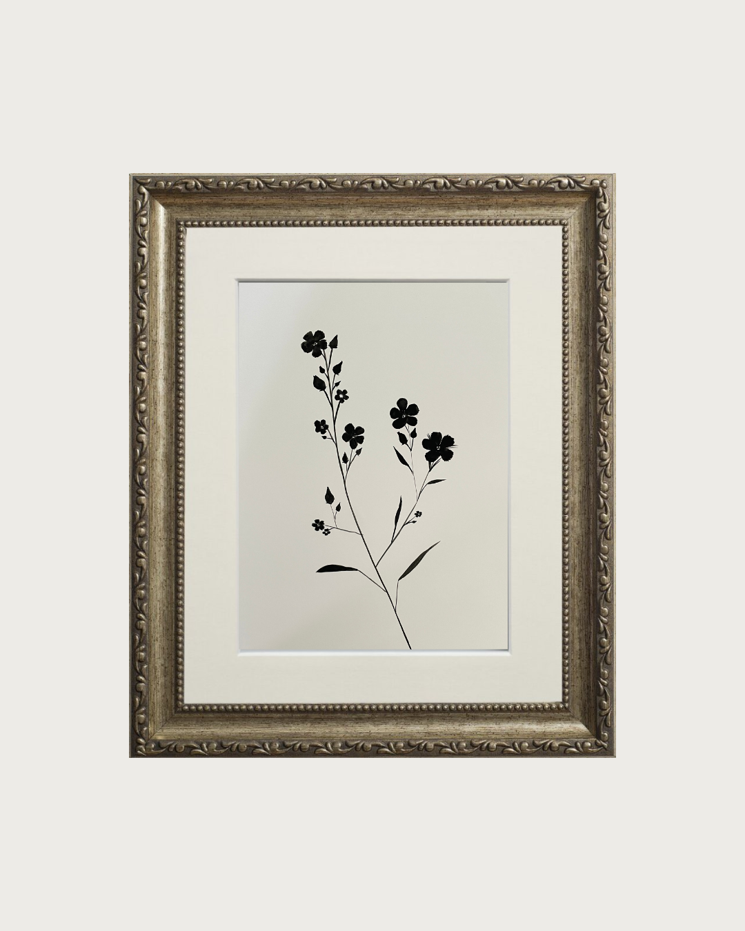 Hand Painted Art | Bloom Silhouette No. 12 | Black Gouache | 250 GSM