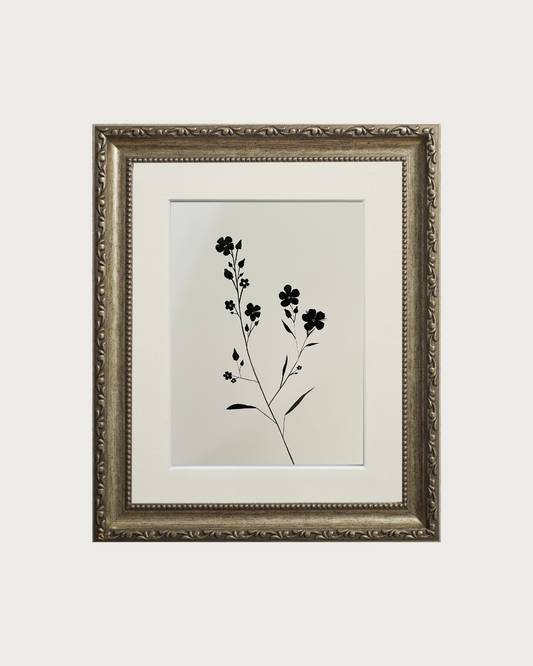 Hand Painted Art | Bloom Silhouette No. 12 | Black Gouache | 250 GSM