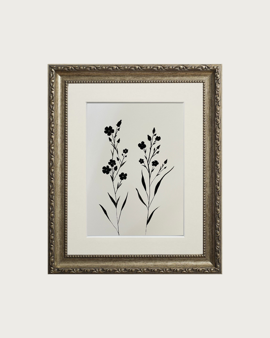 Hand Painted Art | Bloom Silhouette No. 14 | Black Gouache | 250 GSM