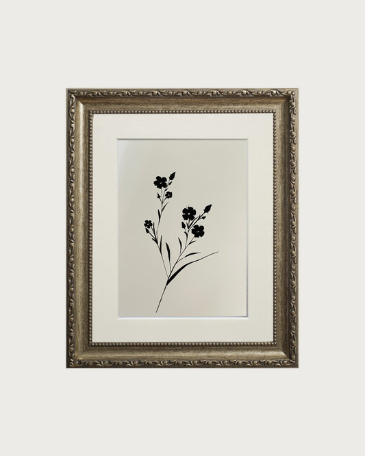 Hand Painted Art | Bloom Silhouette No. 16 | Black Gouache | 250 GSM