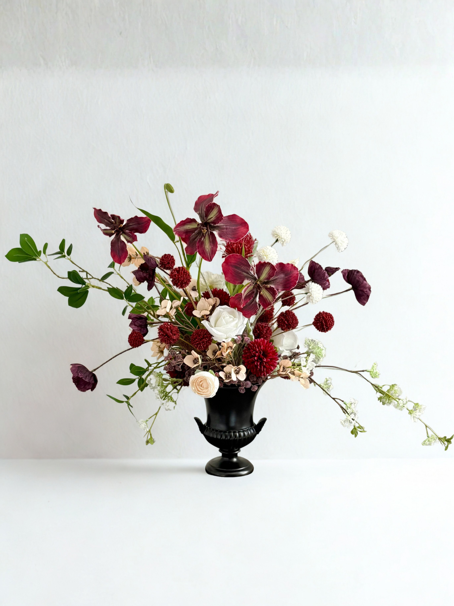 Edith | Arrangement including Vintage Vase | Large Centrepiece | Red, Cerise, White