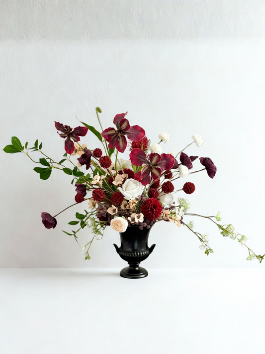 Edith | Arrangement including Vintage Vase | Large Centrepiece | Red, Cerise, White