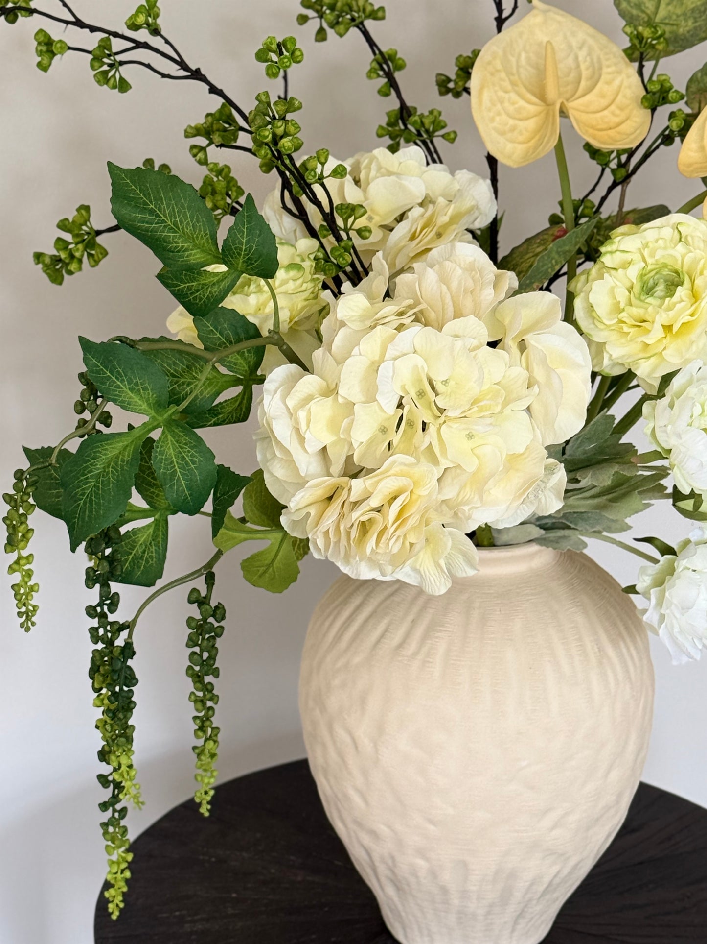 Grace | Extra Large | Neutral & Yellow Artificial Flower Bouquet | Hydrangea, Anthurium, Amaranthus | Luxury Hand-Tied Faux Flowers | Ready to Style