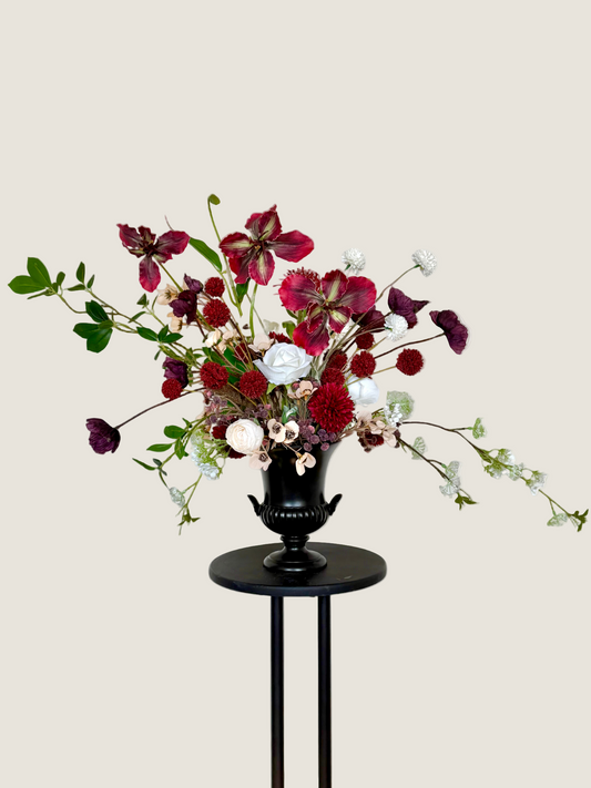Edith | Arrangement including Vintage Vase | Large Centrepiece | Red, Cerise, White