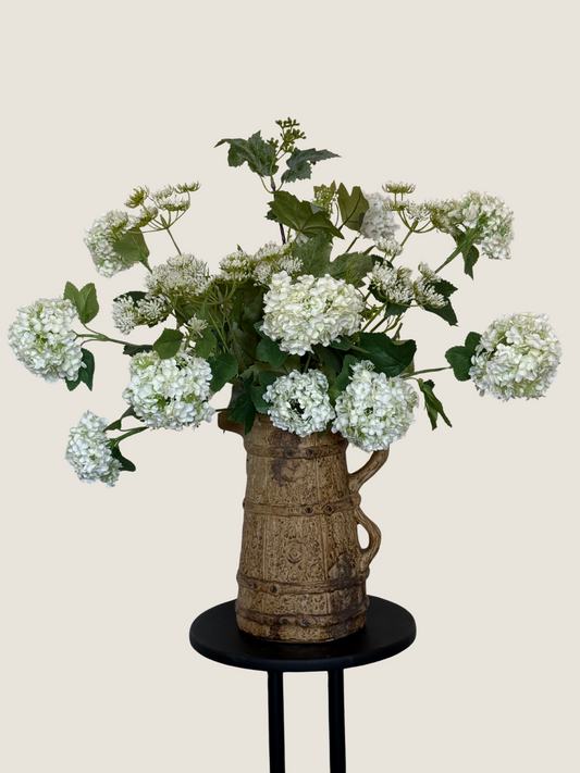 Lizzie | Rustic Arrangement including Vintage Vase | Green, White