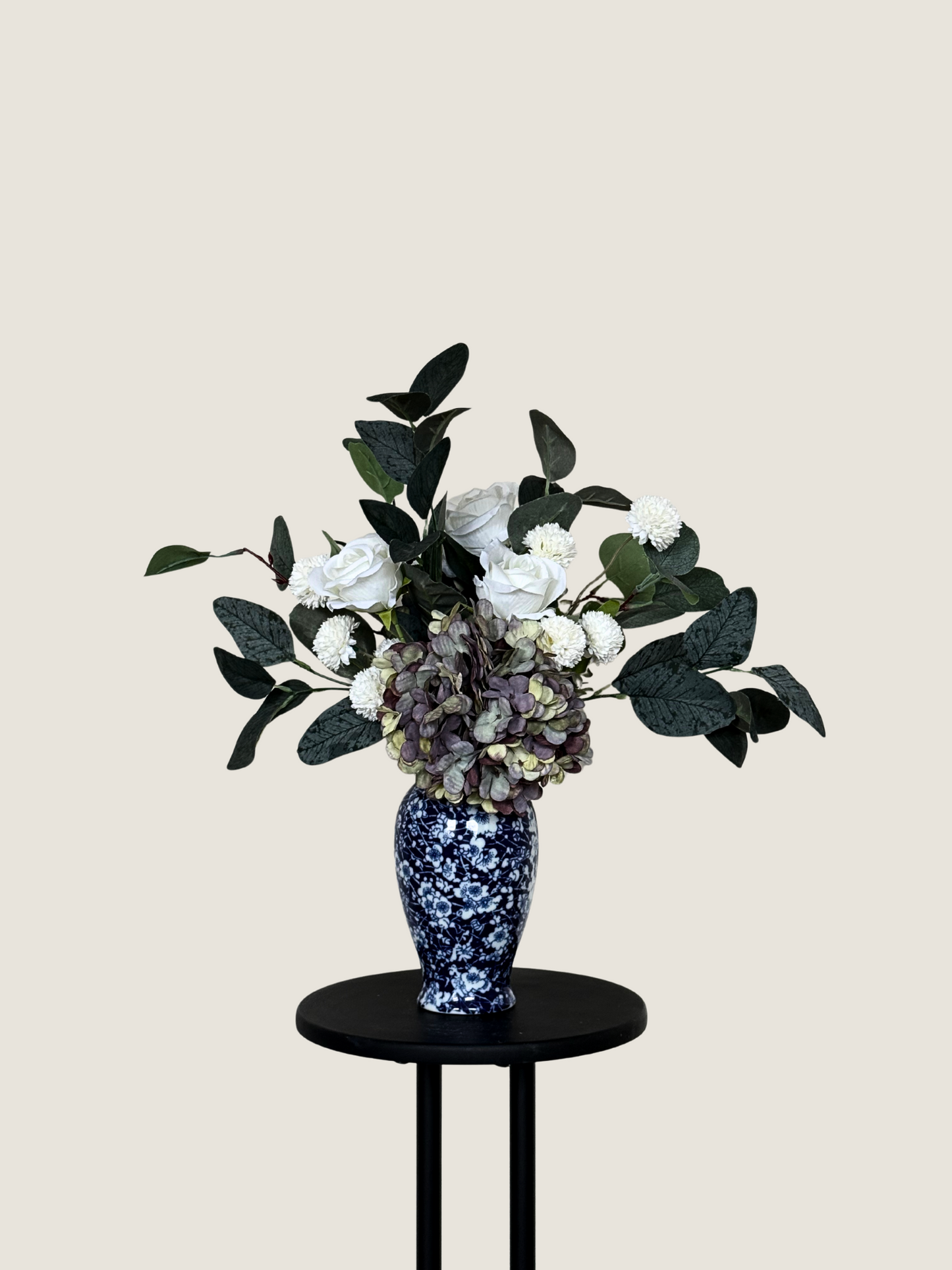 Carole | Arrangement including Vintage Vase | Green, Purple, White