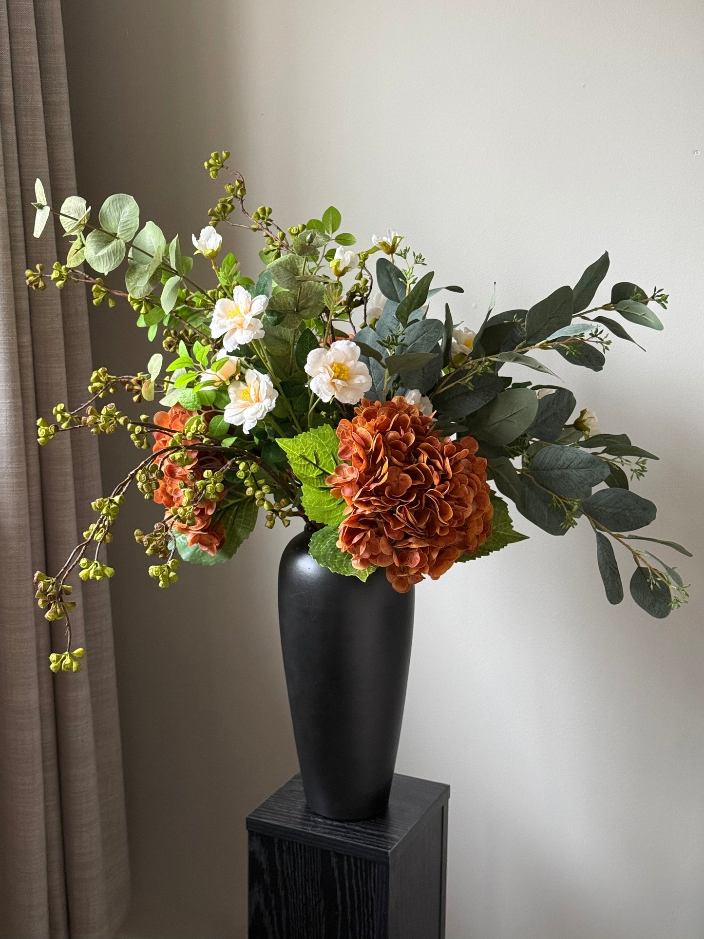 Holly | Extra Large Autumn Orange Artificial Flower Bouquet | Hydrangea, Eucalyptus, Foliage