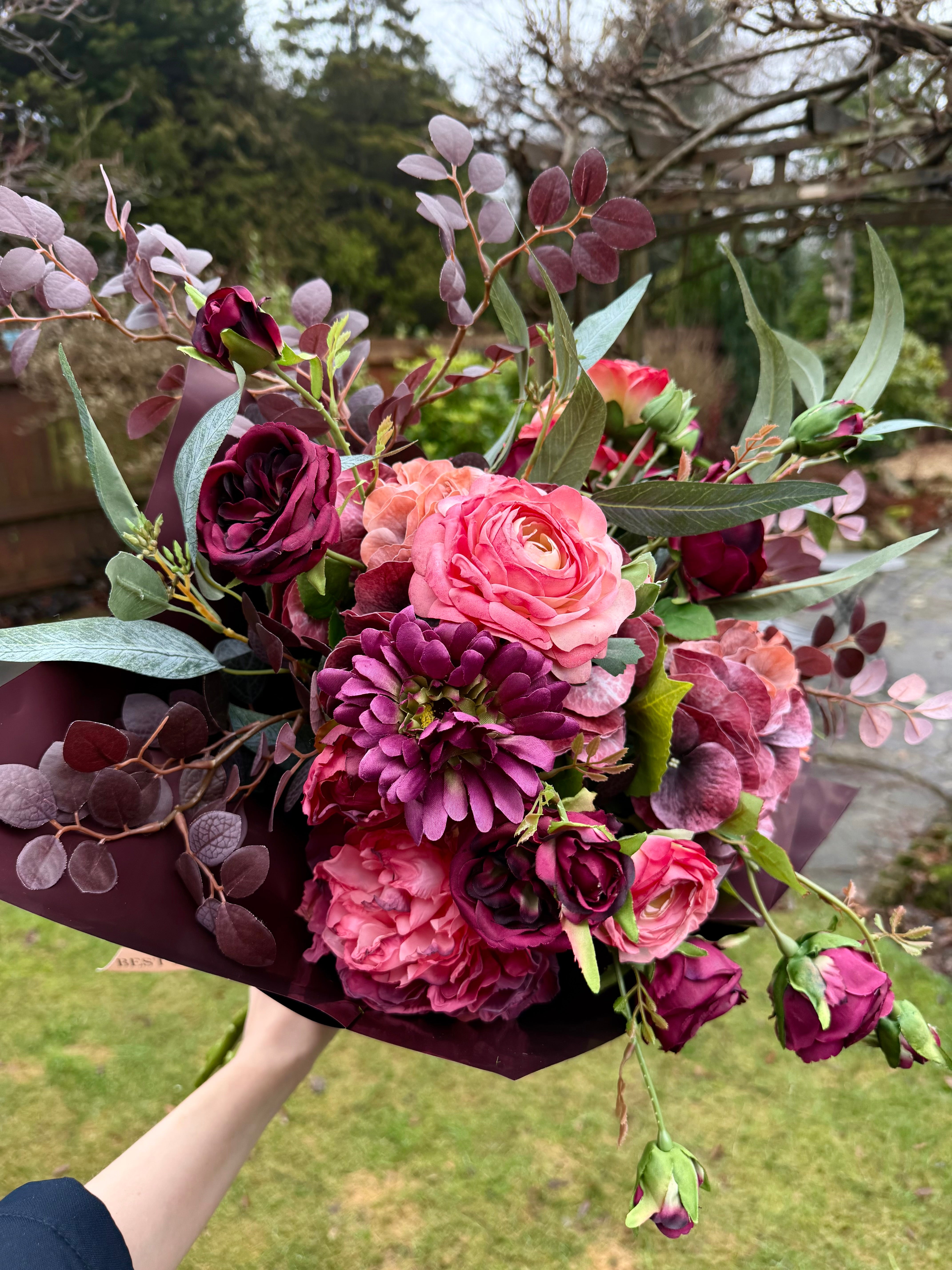 Nandita | Extra Large Dark Purple & Pink Artificial Flower Bouquet