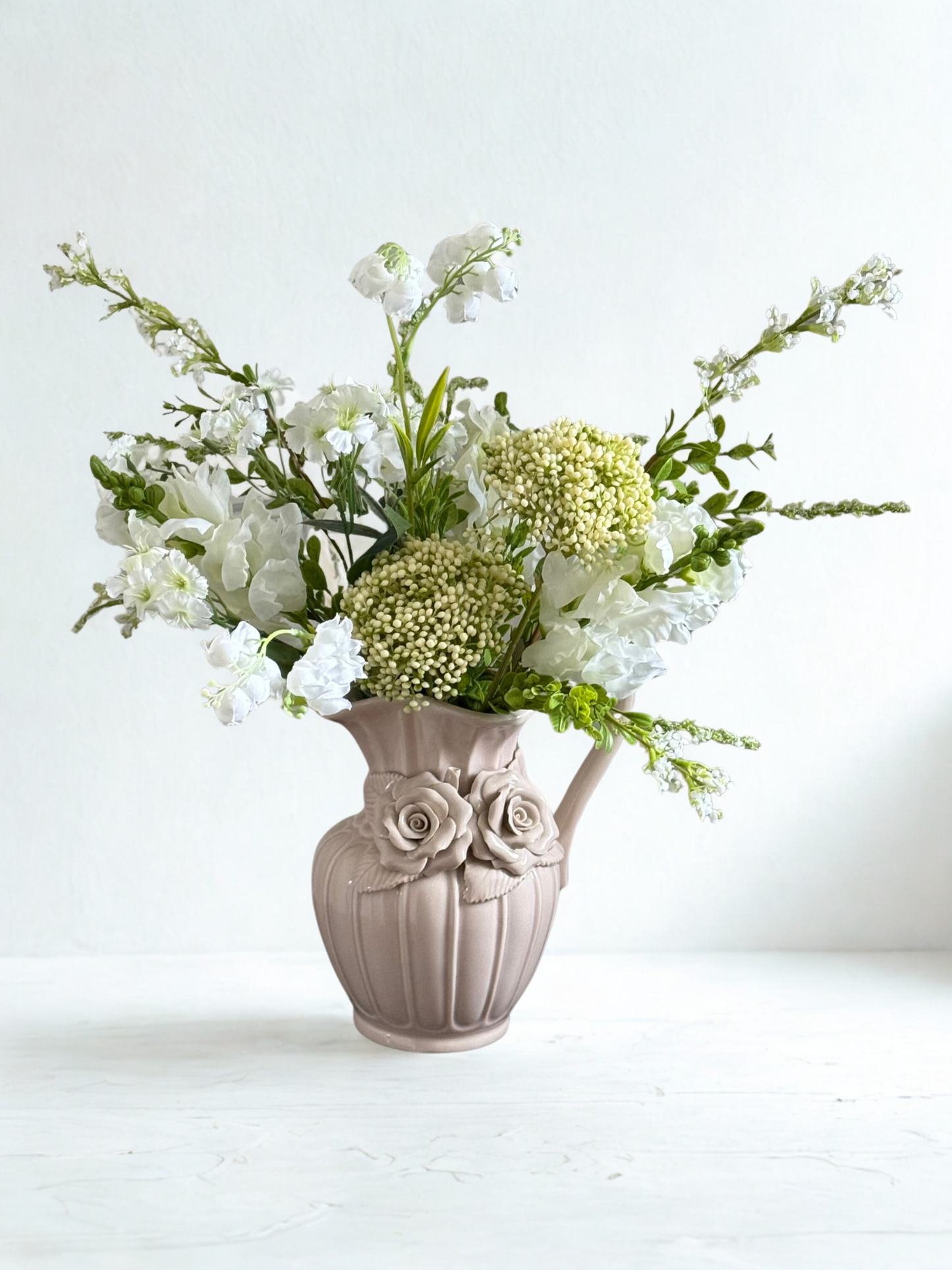 Felicity | Arrangement including Vintage Vase | White, Green