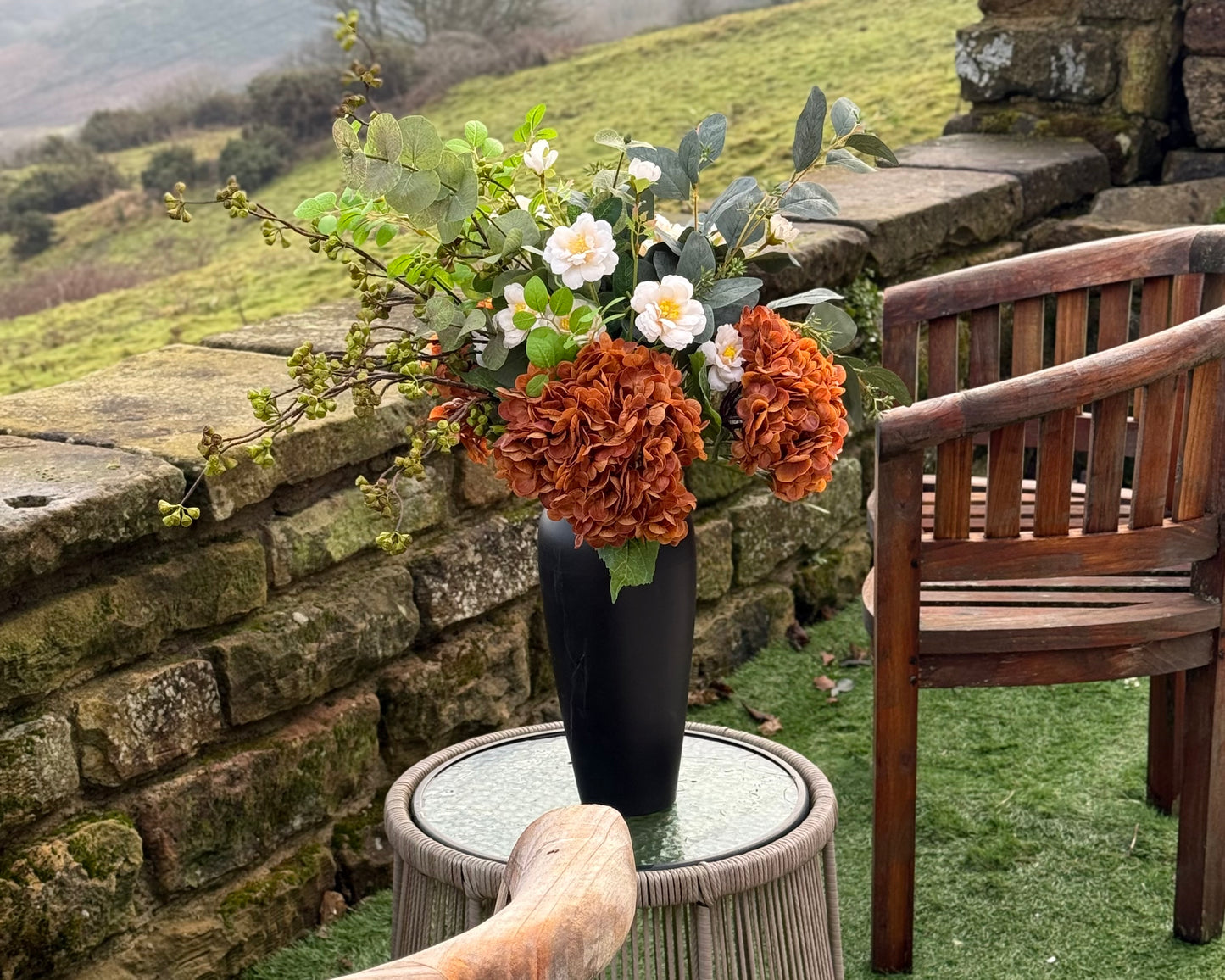 Holly | Extra Large Autumn Orange Artificial Flower Bouquet | Hydrangea, Eucalyptus, Foliage