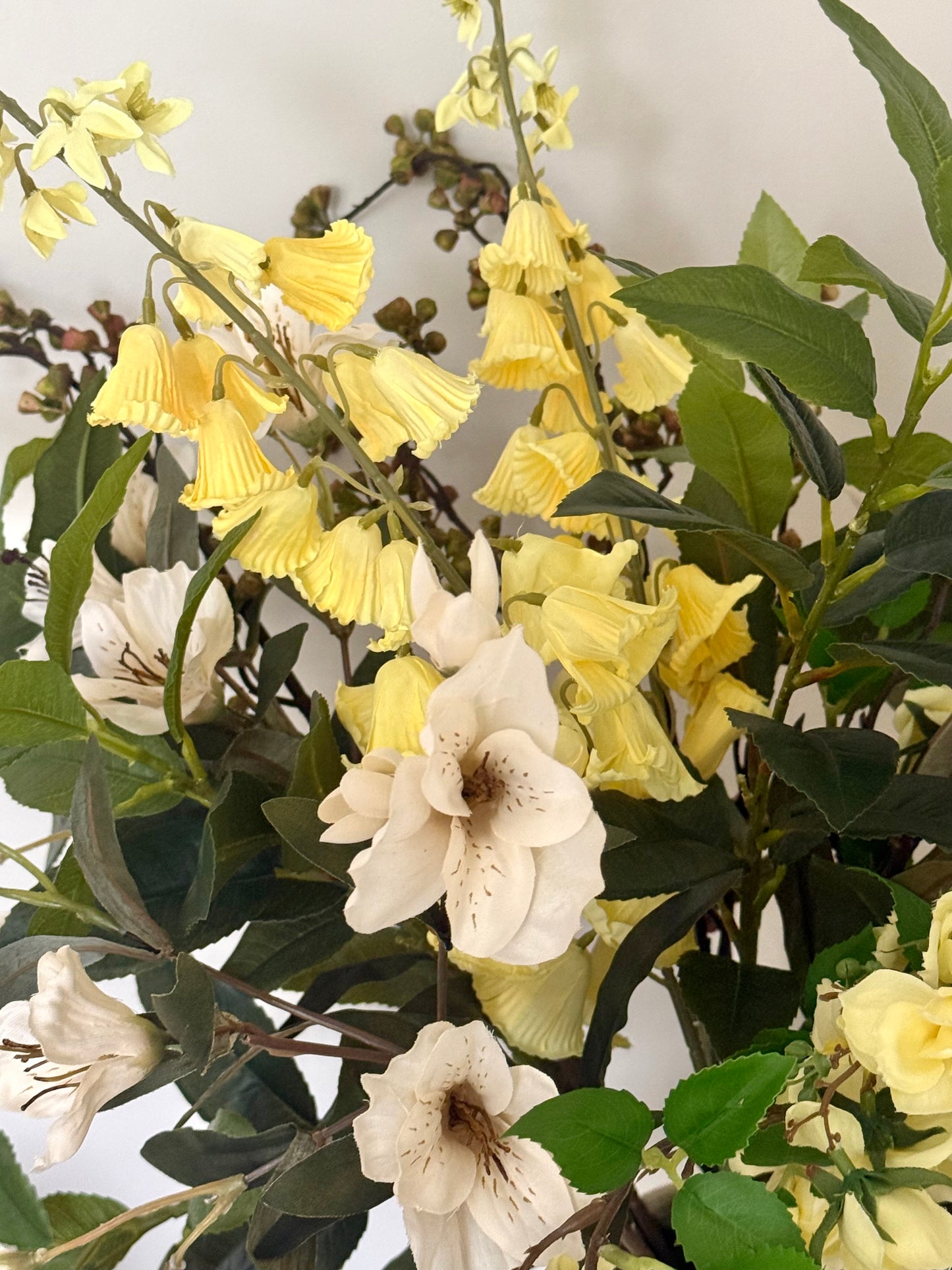 Margaretta | Extra Large | Yellow Artificial Flower Bouquet | Hanging Roses, Peruvian Lily | Luxury Hand-Tied Faux Flowers | Ready to Style