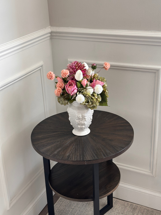 Laura | Arrangement including Vintage Vase | Pink, White, Green