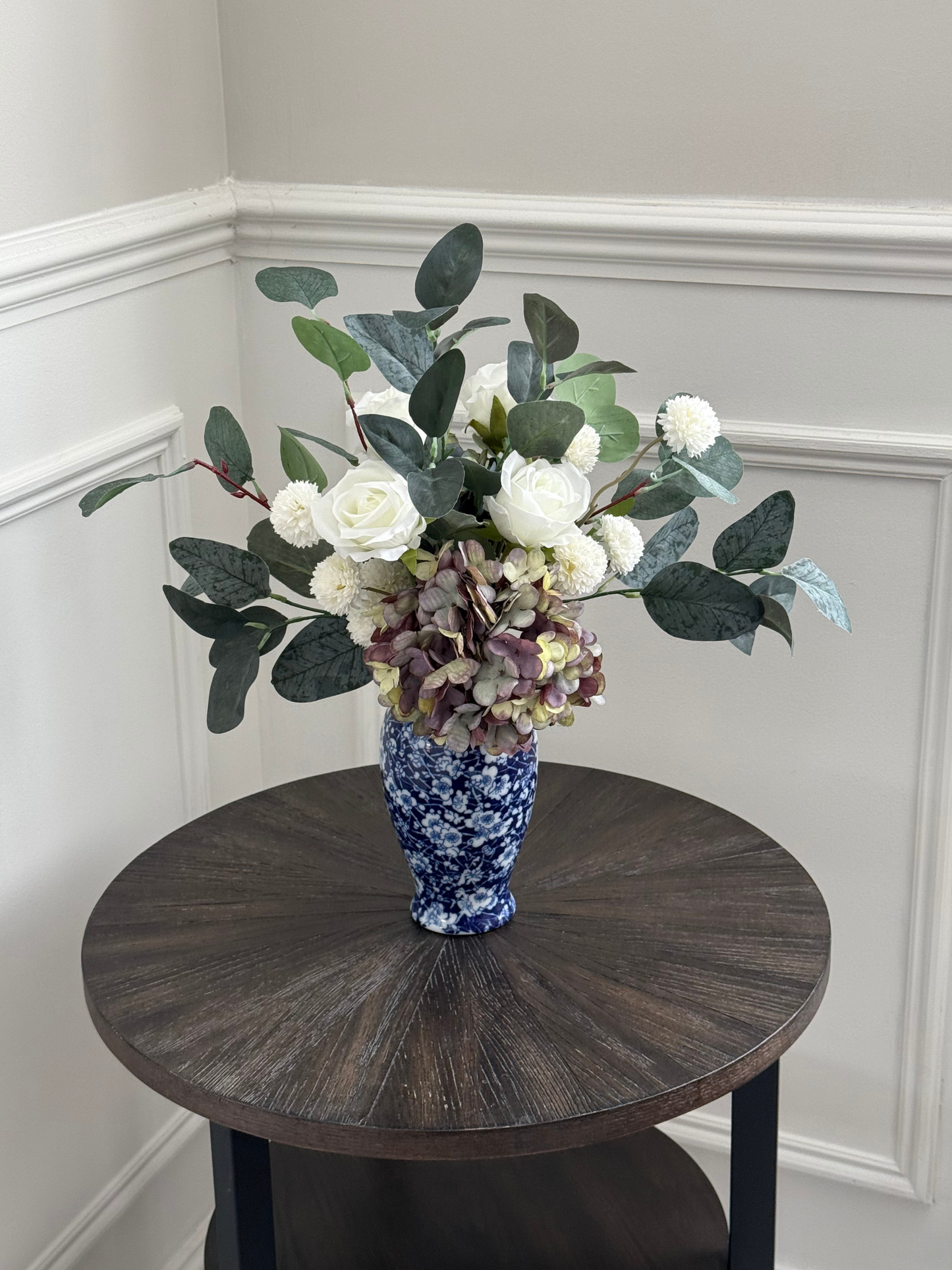Carole | Arrangement including Vintage Vase | Green, Purple, White