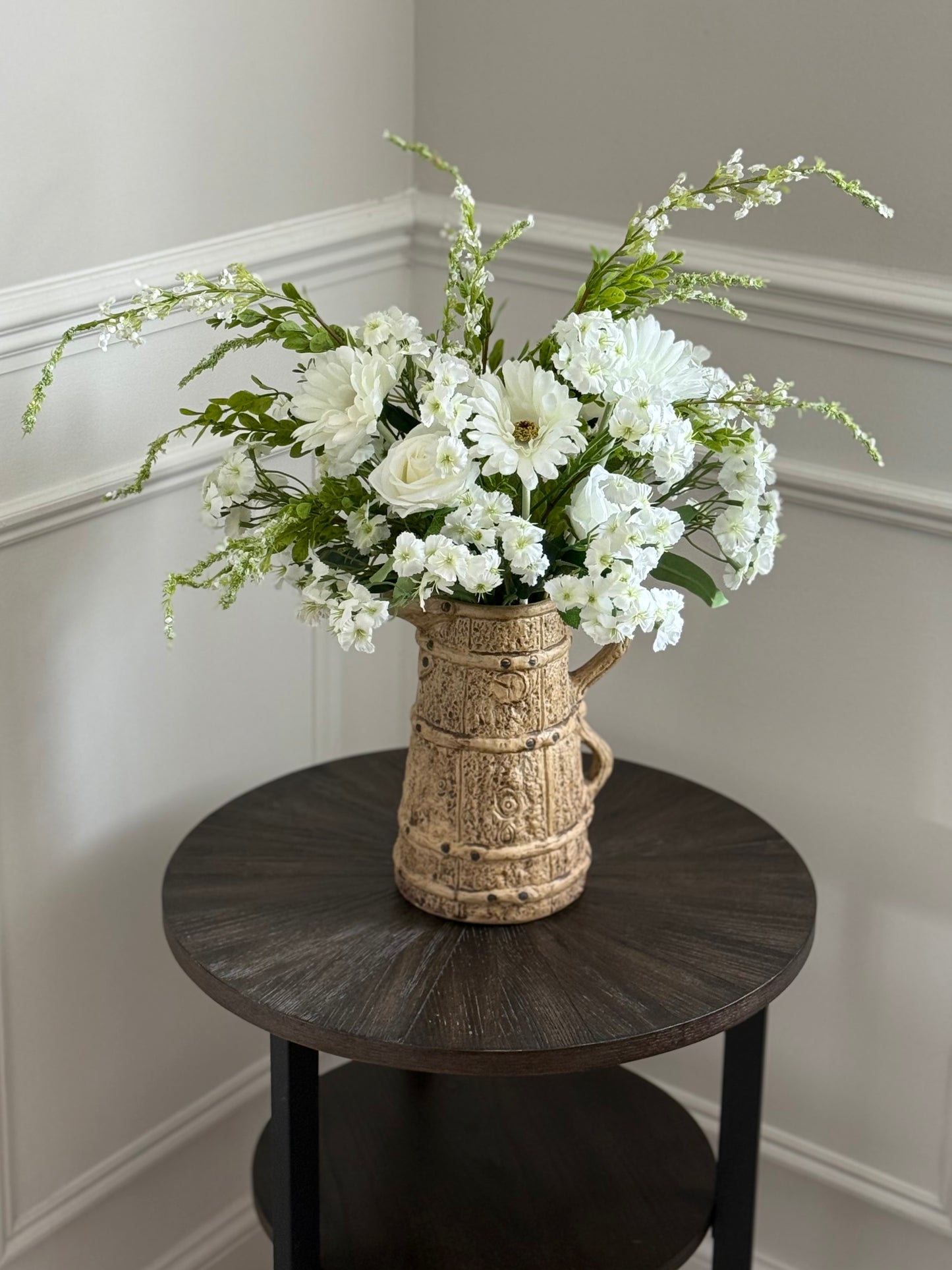Sally | Arrangement including Vintage Vase | White, Green