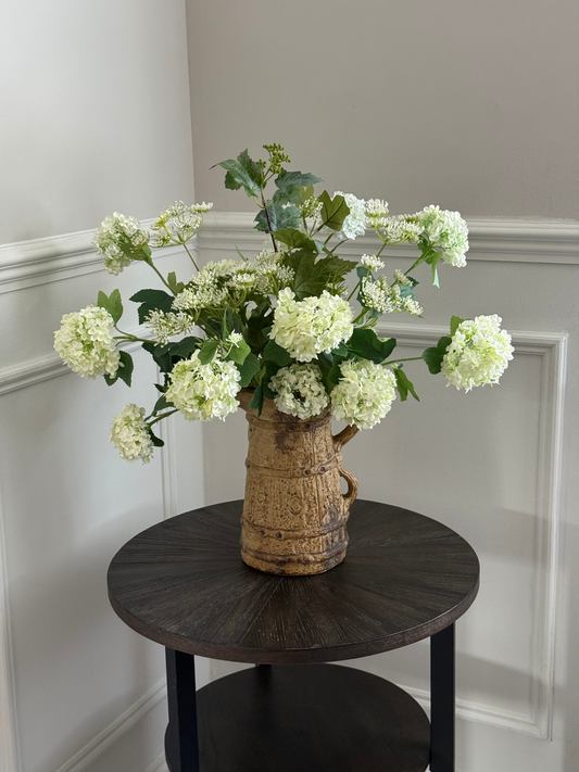 Lizzie | Rustic Arrangement including Vintage Vase | Green, White