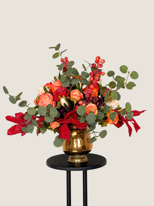 Catherine | Arrangement including Vintage Vase | Autumn | Red, Orange, Yellow, Green