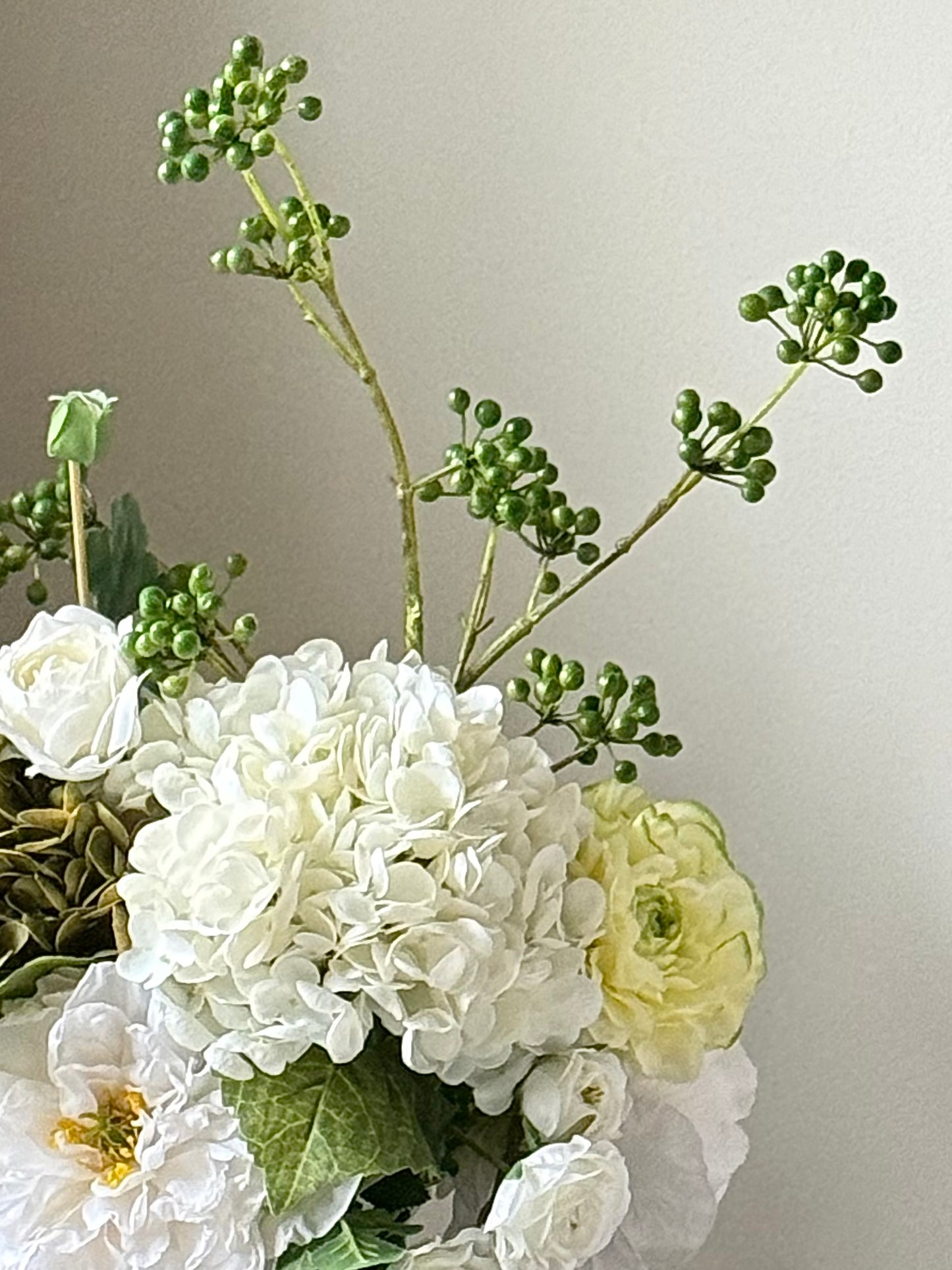 Jennifer | Large White & Green Artificial Flower Bouquet | Hydrangea, Peony, Ranunculus | Luxury Hand-Tied Faux Flowers | Ready to Style