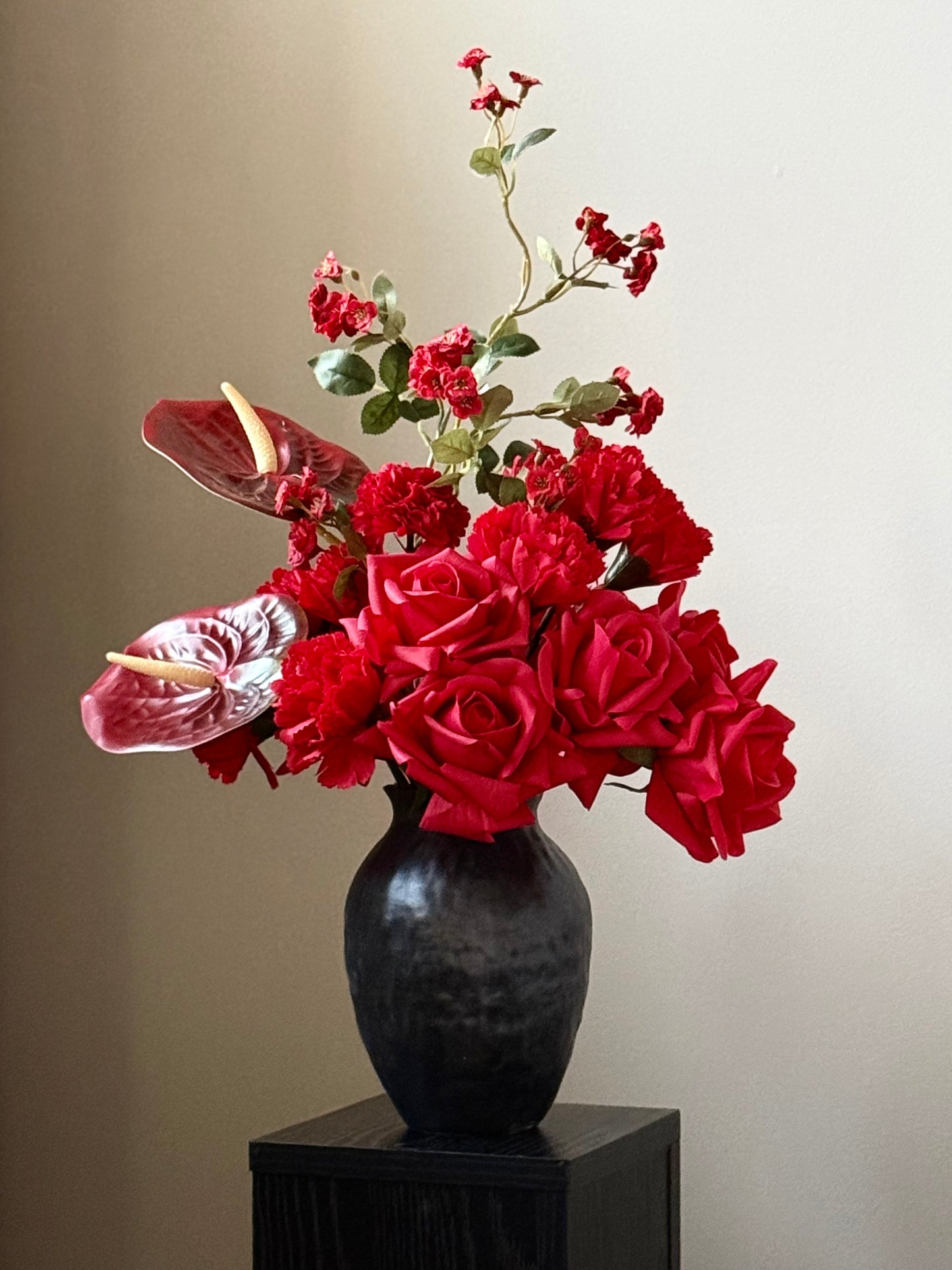 Jacqueline | Artificial Arrangement including Ceramic Vase | Red Roses