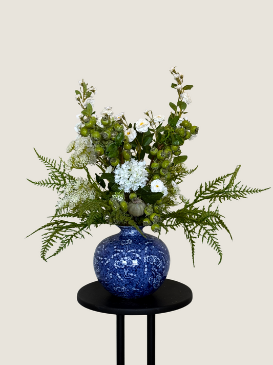 Brenda | Arrangement including Vintage Vase | Green, White