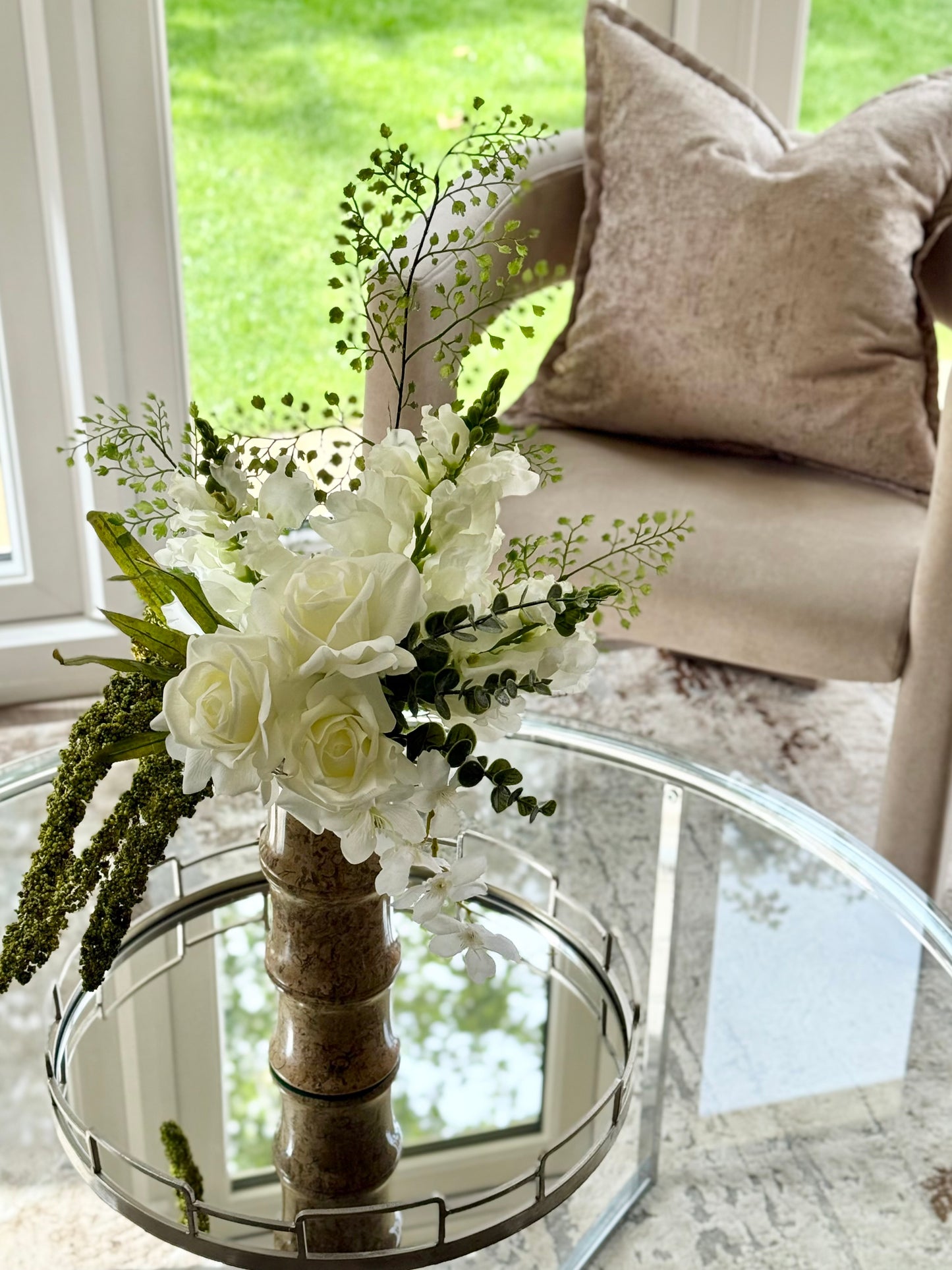 Magdalena | Arrangement including Vintage Vase | Green, White