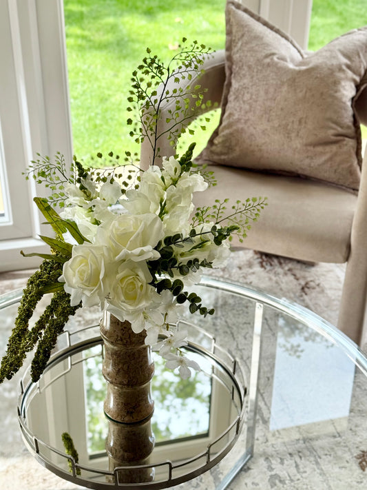 Magdalena | Arrangement including Vintage Vase | Green, White
